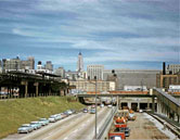 Eisenhower Expressway looking east from Peoria Street, June 14, 1958. (Photo by George Krambles, courtesy of the Krambles-Peterson Archive)